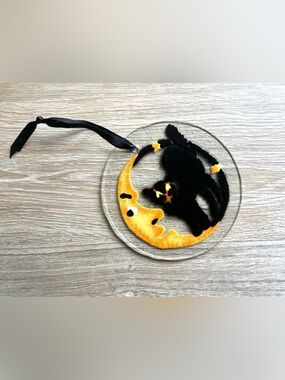 Peggy Karr Black Cat on Yellow Moon Glass Suncatcher